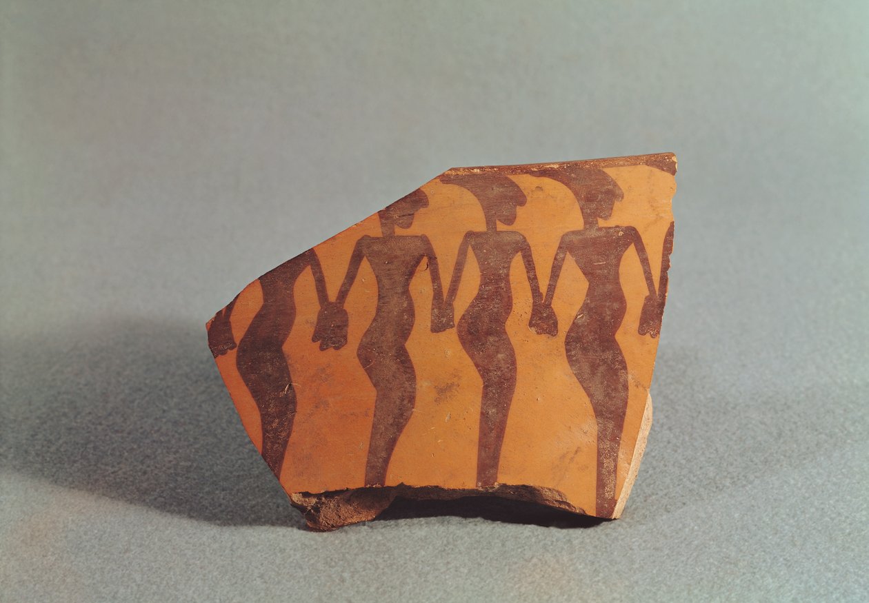 Fragment af keramik forestillende dansende kvinder, ca. 5000-4000 (keramik) af Mesopotamian