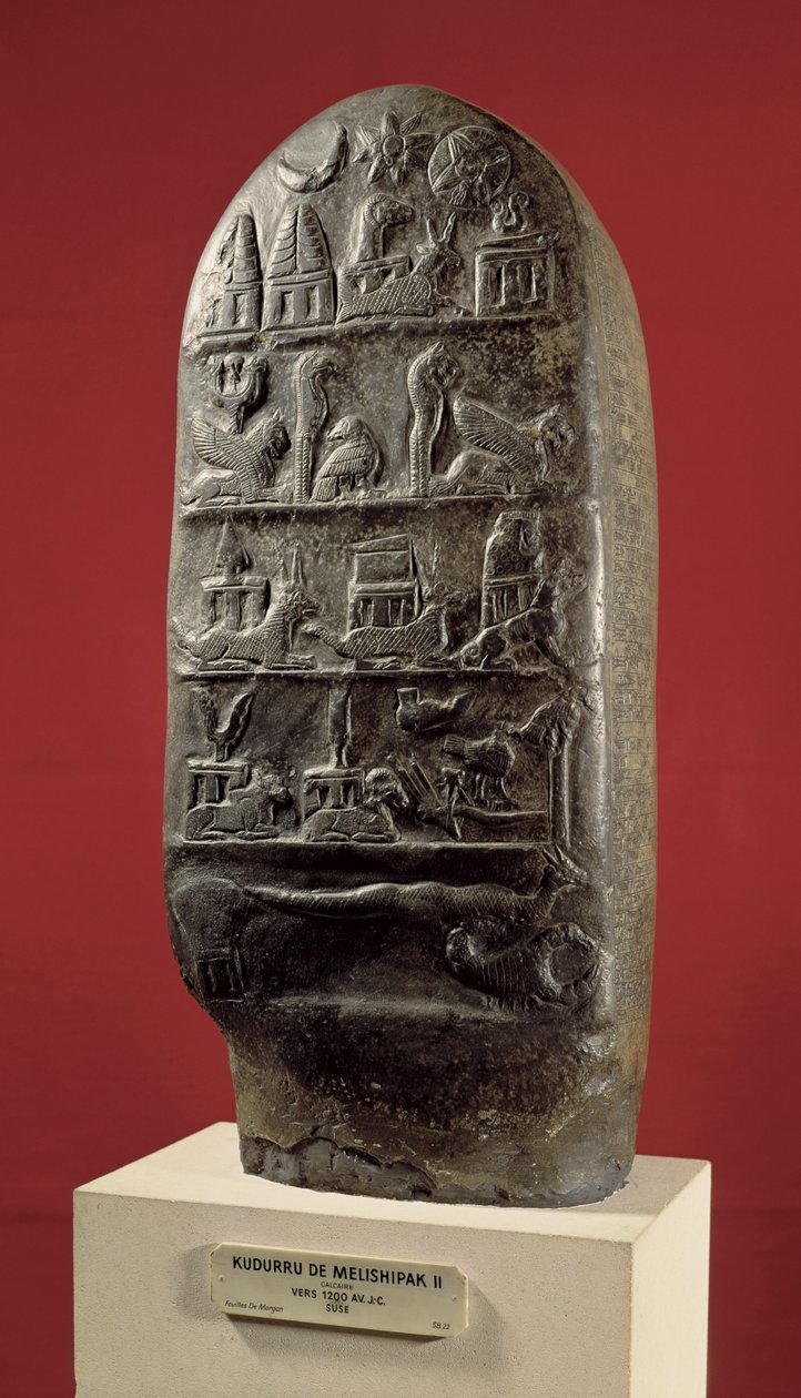 Kudurru af kong Melishikhu II med babyloniske emblemer, fra Susa (calcit) af Mesopotamian