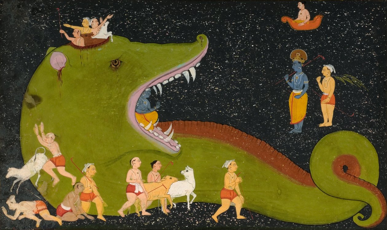 Krishnas sejr over Aghasura af Mewar School