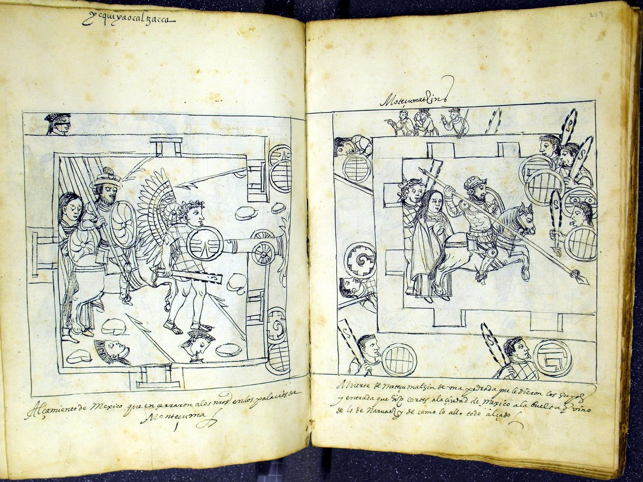 Ms Hunter 242 f.258v og f.259r, fra "Historia de Tlaxcala" af Diego Munoz Camargo af Mexican School