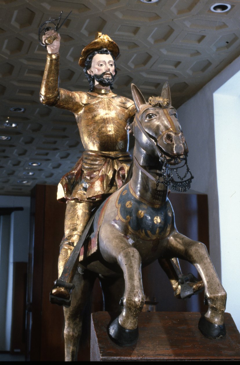 Rytterstatue af St. James (malet træ) af Mexican School
