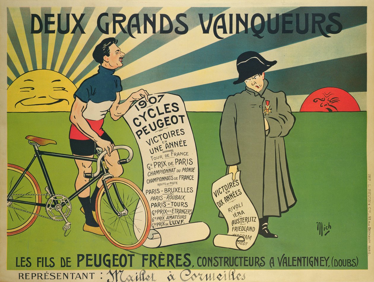 Plakat, der reklamerer for Peugeot-cykler af Mich
