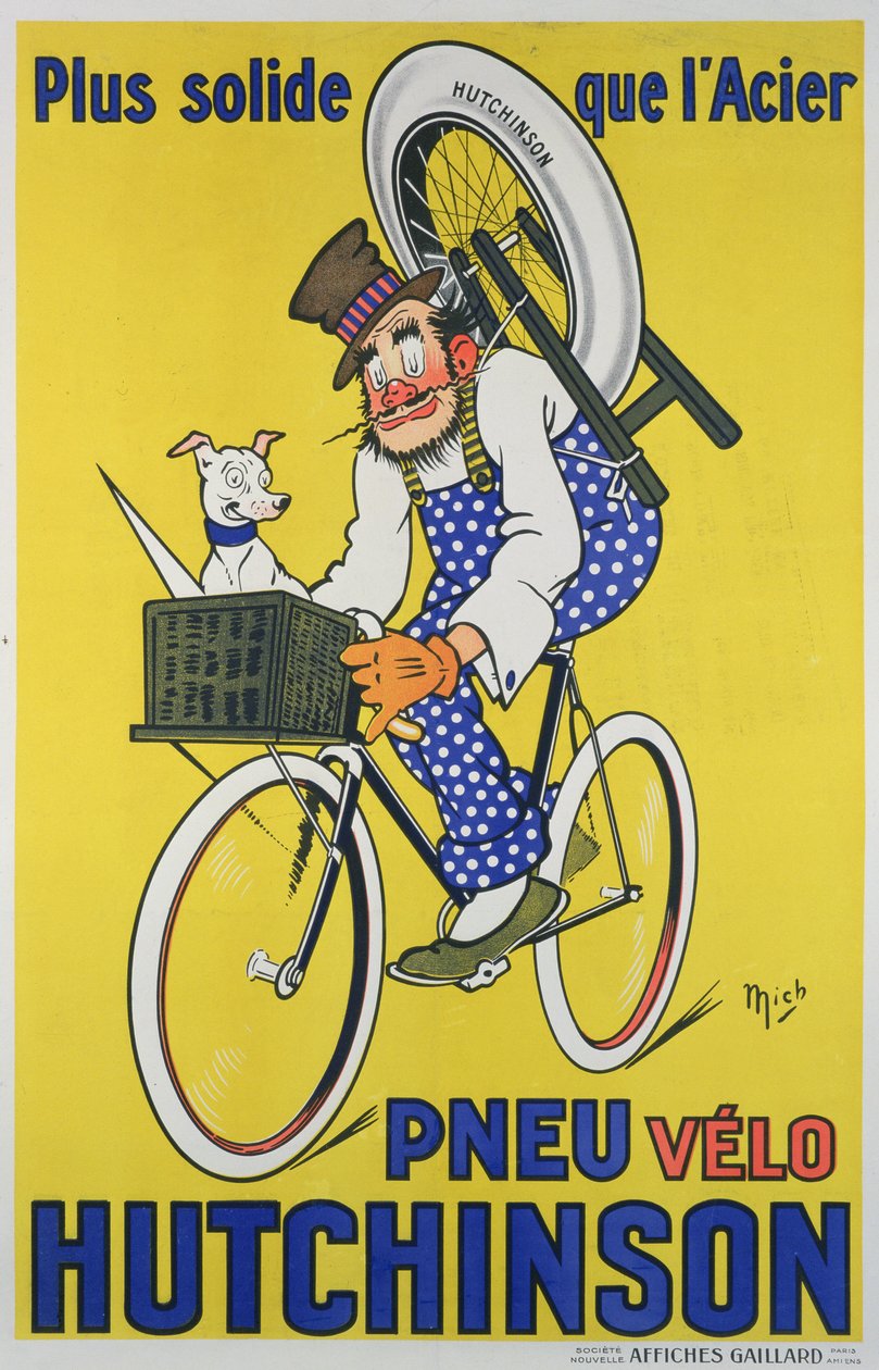 Plakat reklame for Hutchinson cykeldæk (farve litho) af Mich