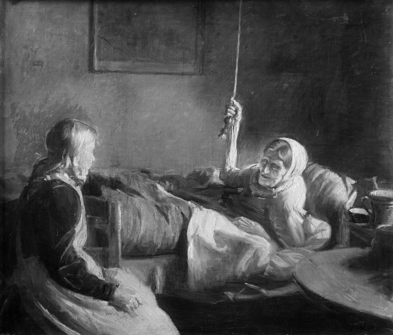 Gammel kvinde i sengen af Michael Peter Ancher