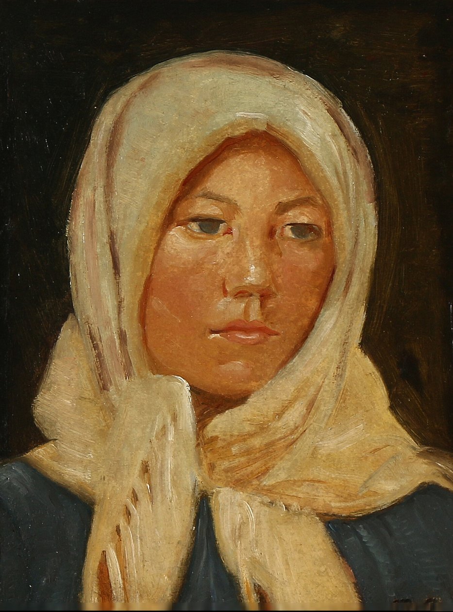 Ung kvinde fra Skagen, iført tørklæde. af Michael Peter Ancher