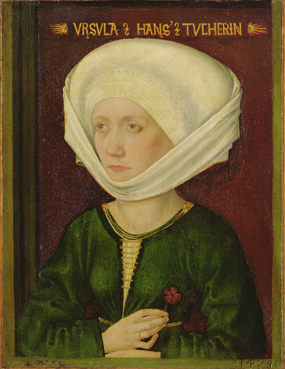 Portræt af Ursula Tucher, 1478 (olie på limewood) af Michael Wolgemut or Wolgemuth