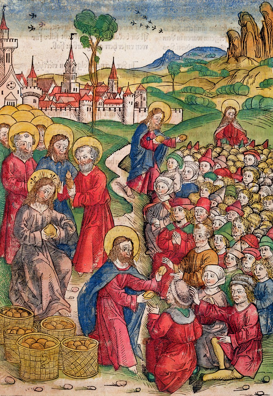 The Multiplication of Loaves and Fishes, 1491 (farvetræsnit) af Michael Wolgemut