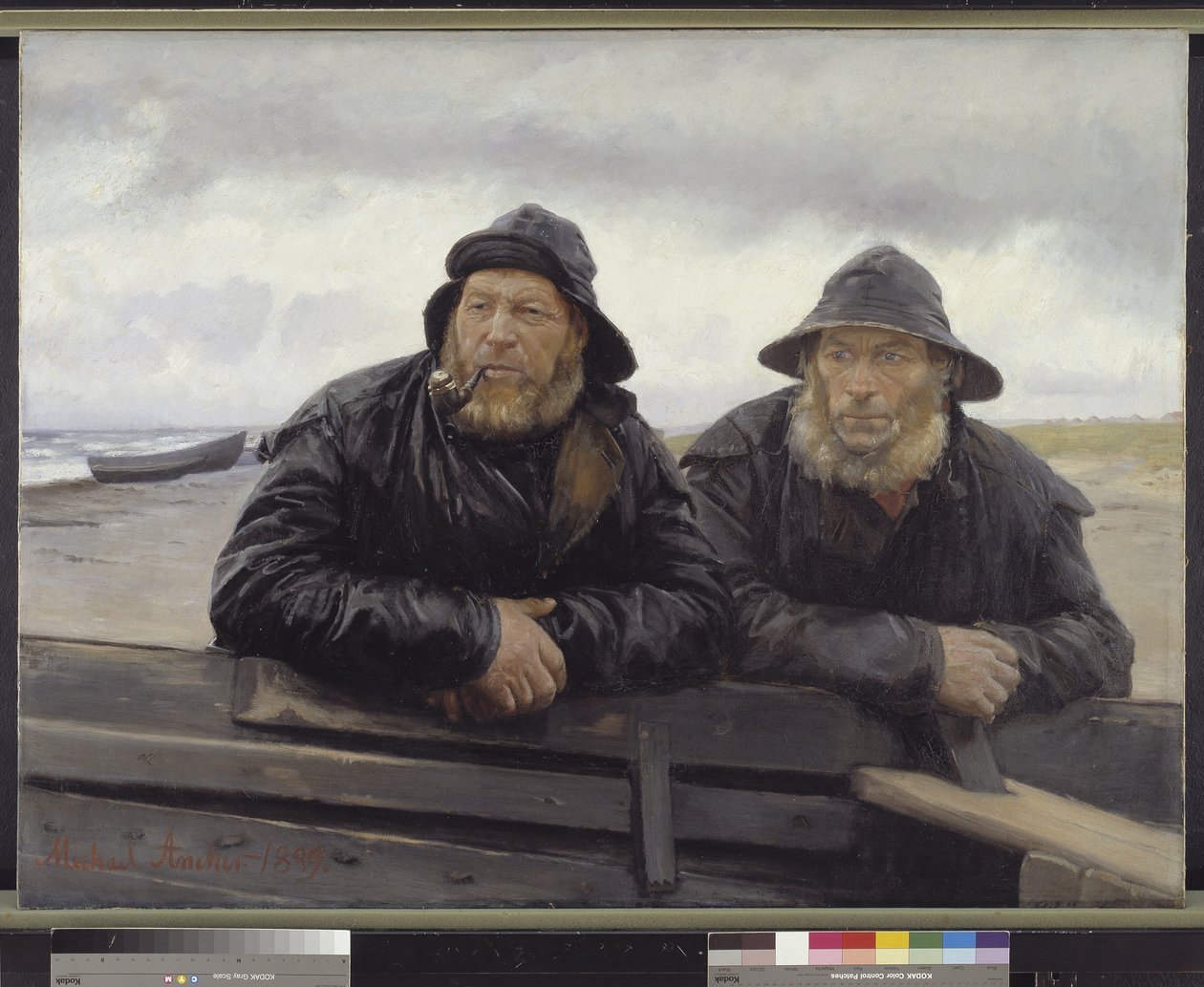 To fiskere ved siden af en båd af Michael Ancher