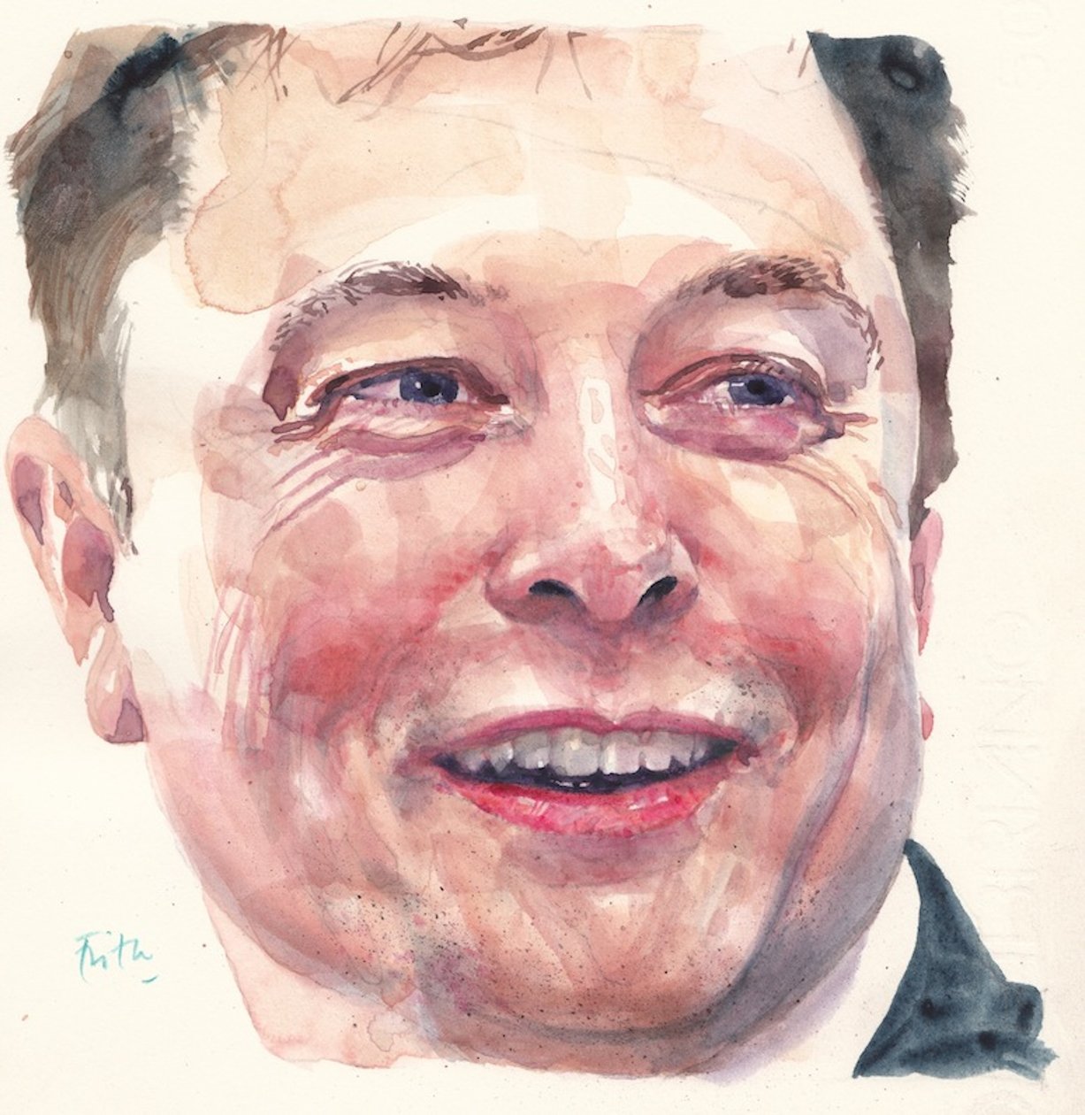 Elon Musk (akvarelli) af Michael Frith