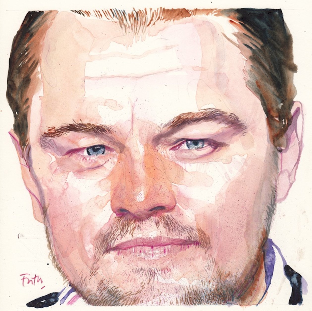 Leonardo DiCaprio, 2016 (akvarel) af Michael Frith