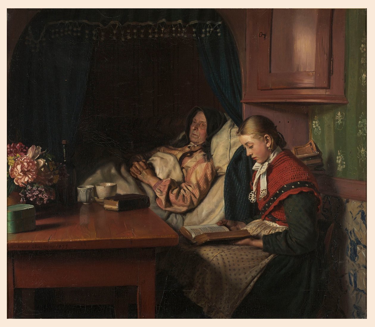 Ved bedstemødres sygeseng af Michael Peter Ancher