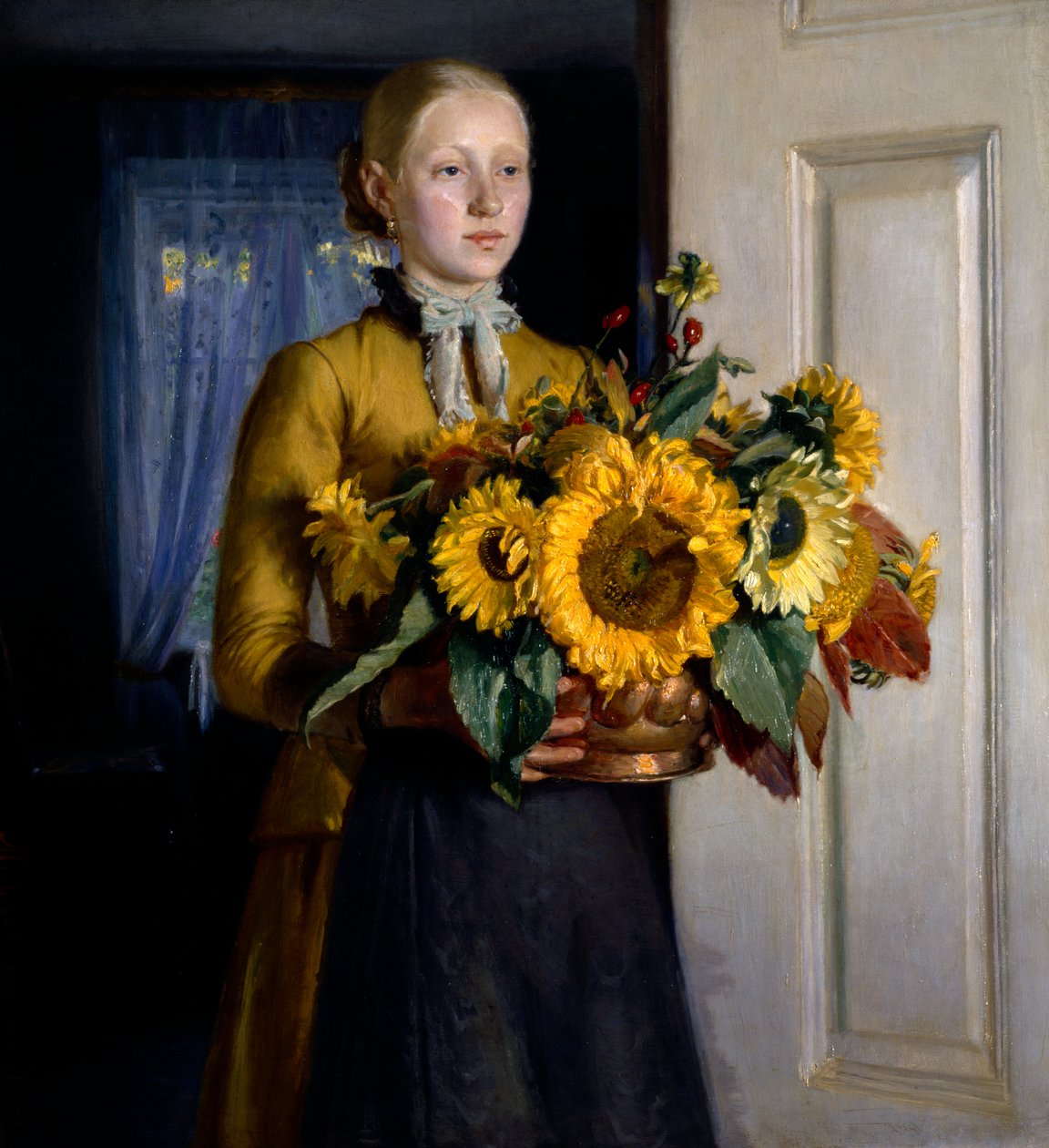 Pige med solsikker af Michael Peter Ancher