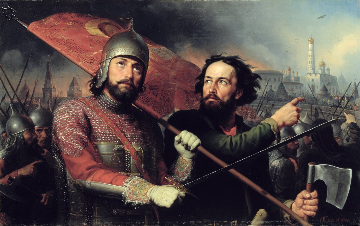 Den nationale opstand af Kuzma Minin (d. 1616) og grev Dmitry Pozharsky (1578-1642) 1850 af Michail Ivanovich Skotti