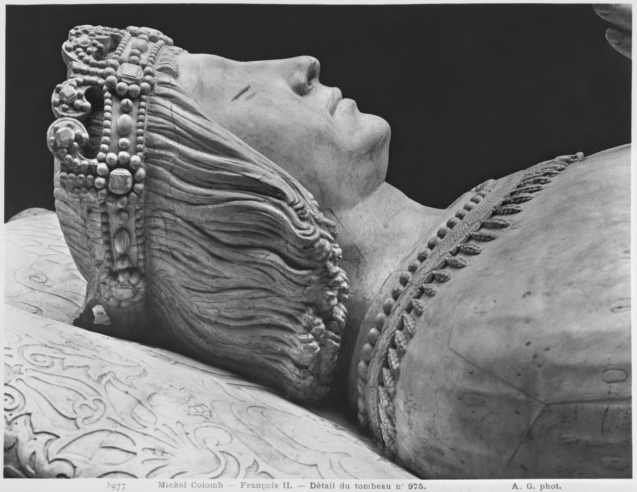 Nantes, St. Peter og St. Paul-katedralen, Graven af Frans II, Hertugen af Bretagne og Marguerite af Foix, detalje af Frans II, 1502-07 gipsstøbt af marmor bw foto af Michel Colombe