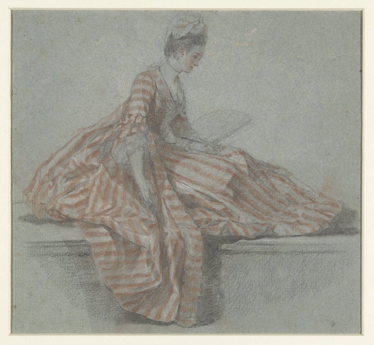Siddende dame på en balustrade af Michel Barthelemy Ollivier