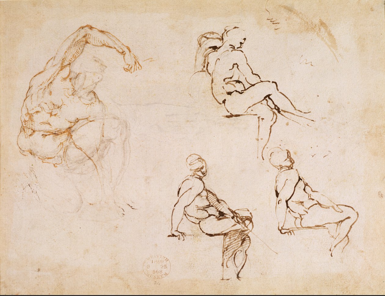 Figurtegninger (blæk på papir) af Michelangelo Buonarroti
