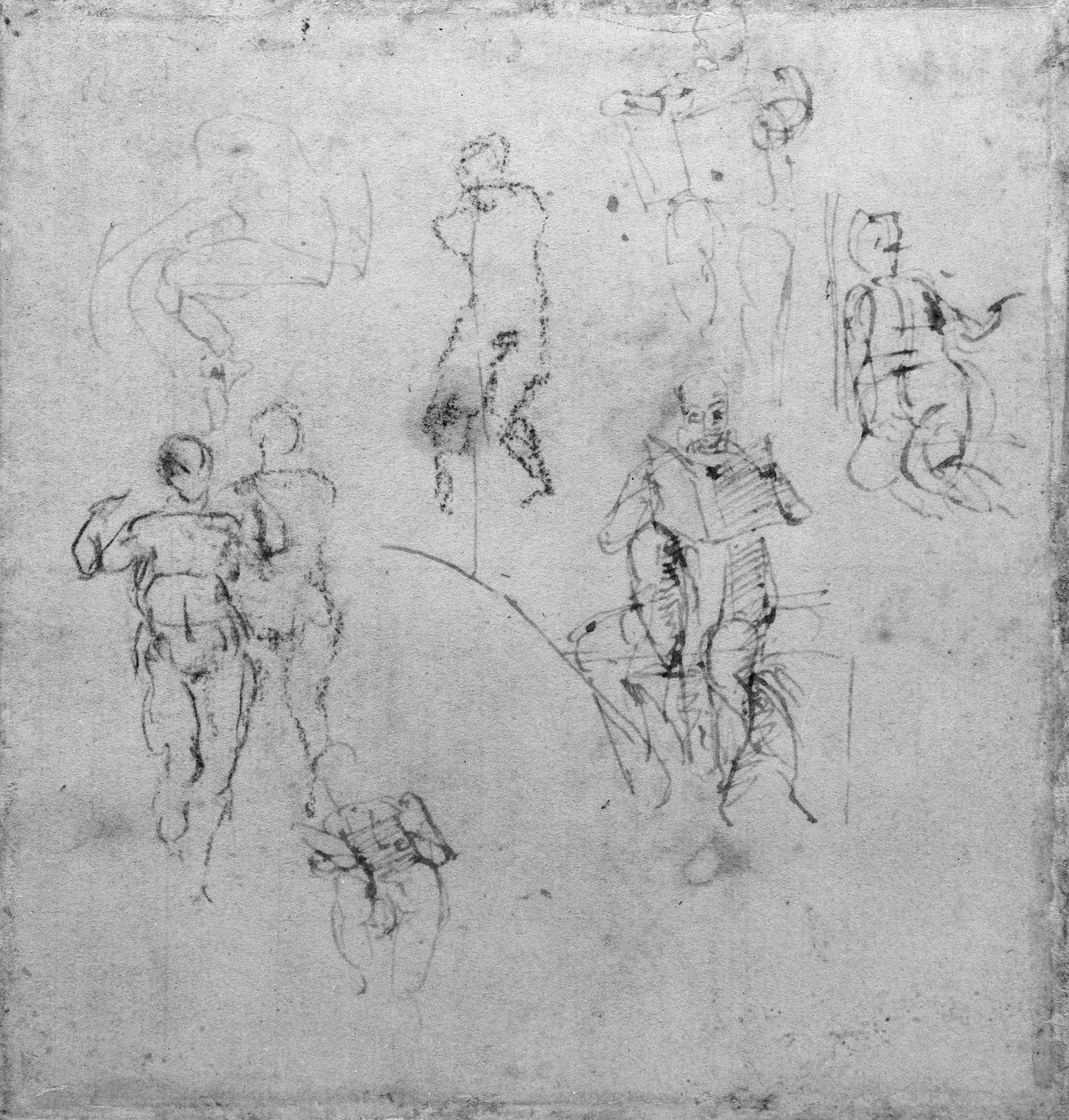 Figurstudier for Lunettes of the Sixtin Chapel Ceiling, ca. 1511 (pen og sort kridt på papir) af Michelangelo Buonarroti