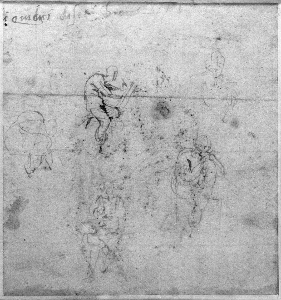 Figurstudier for Lunettes of the Sixtin Chapel Ceiling, ca. 1511 (pen og sort kridt på papir) af Michelangelo Buonarroti