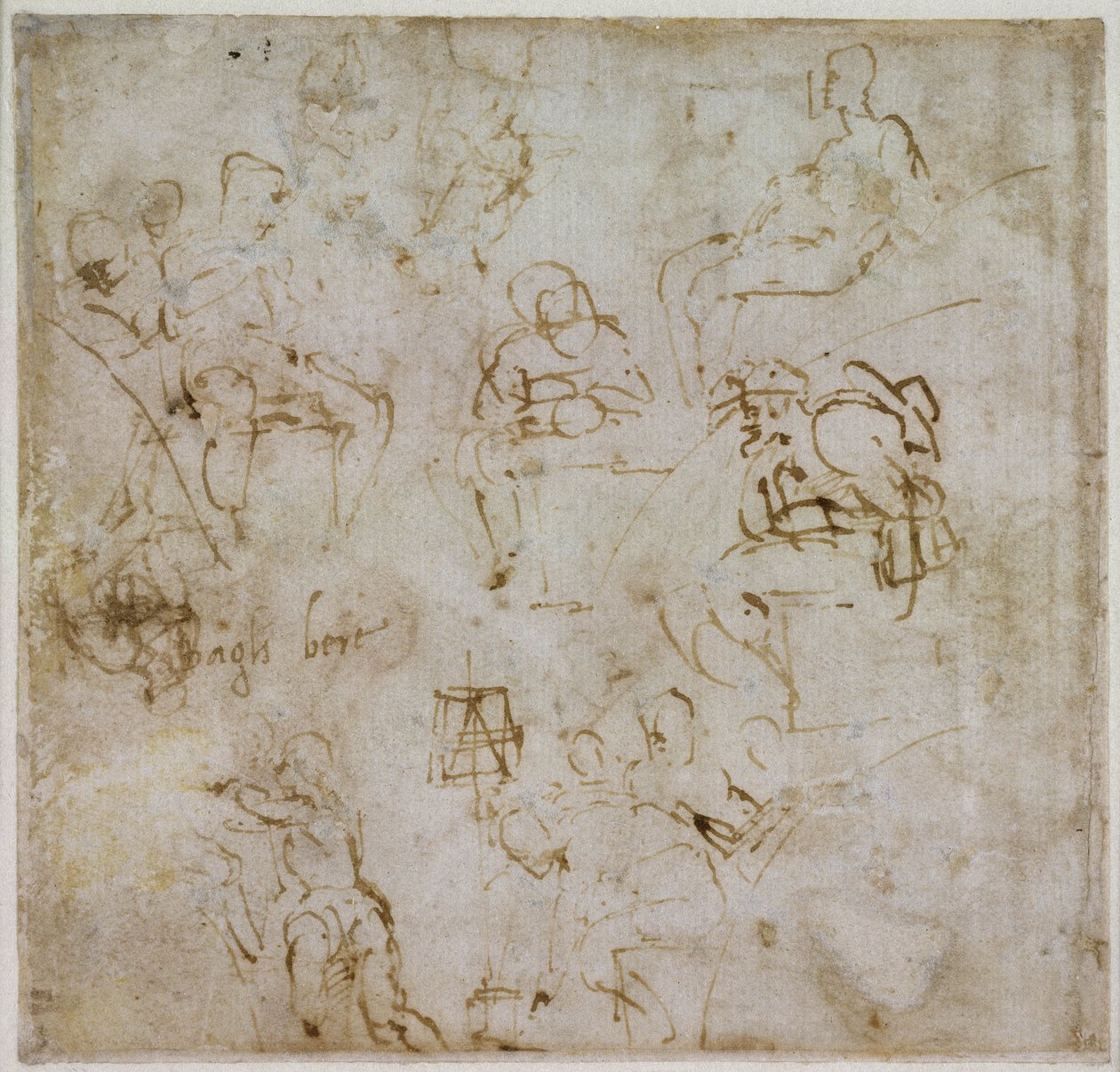 Figurstudie med skrift, c.1511 af Michelangelo Buonarroti