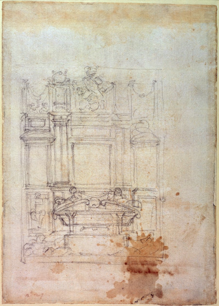 Inv. L859 6-25-823. R. (W.27) Design til en grav (rødt kridt) af Michelangelo Buonarroti