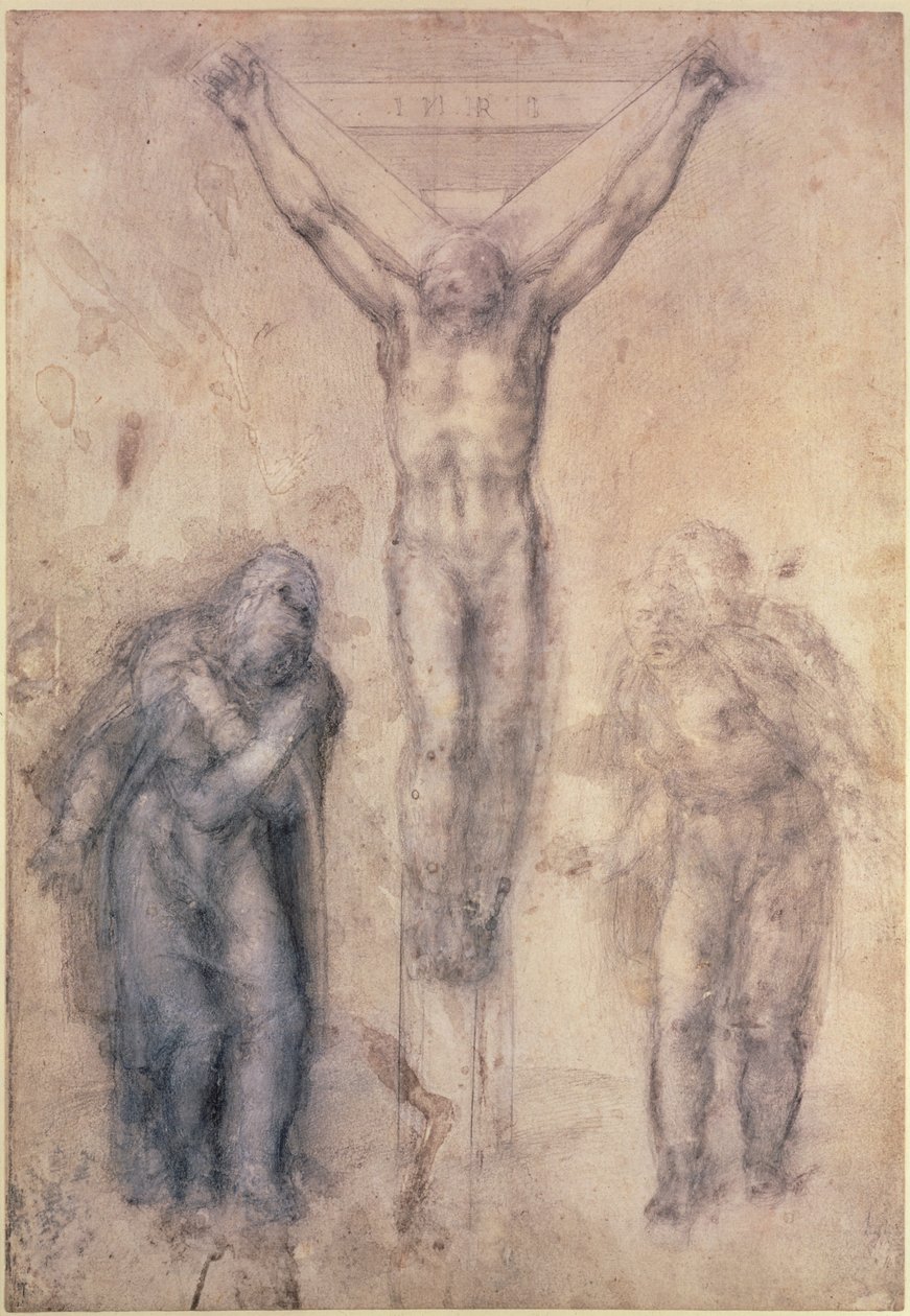Inv.1895-9-15-509 Recto W.81 Studie til en korsfæstelse (blyant og kridt på papir) af Michelangelo Buonarroti