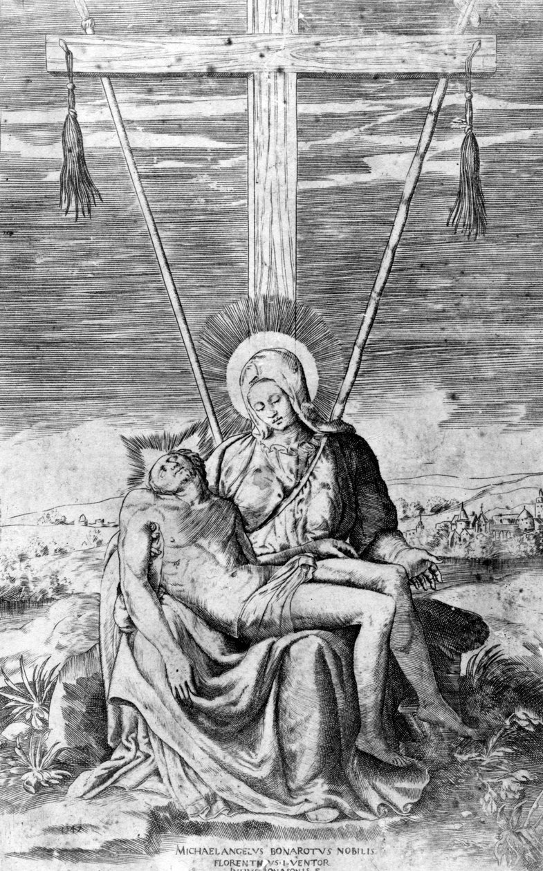Pieta, graveret af Giulio Bonasone af Michelangelo Buonarroti