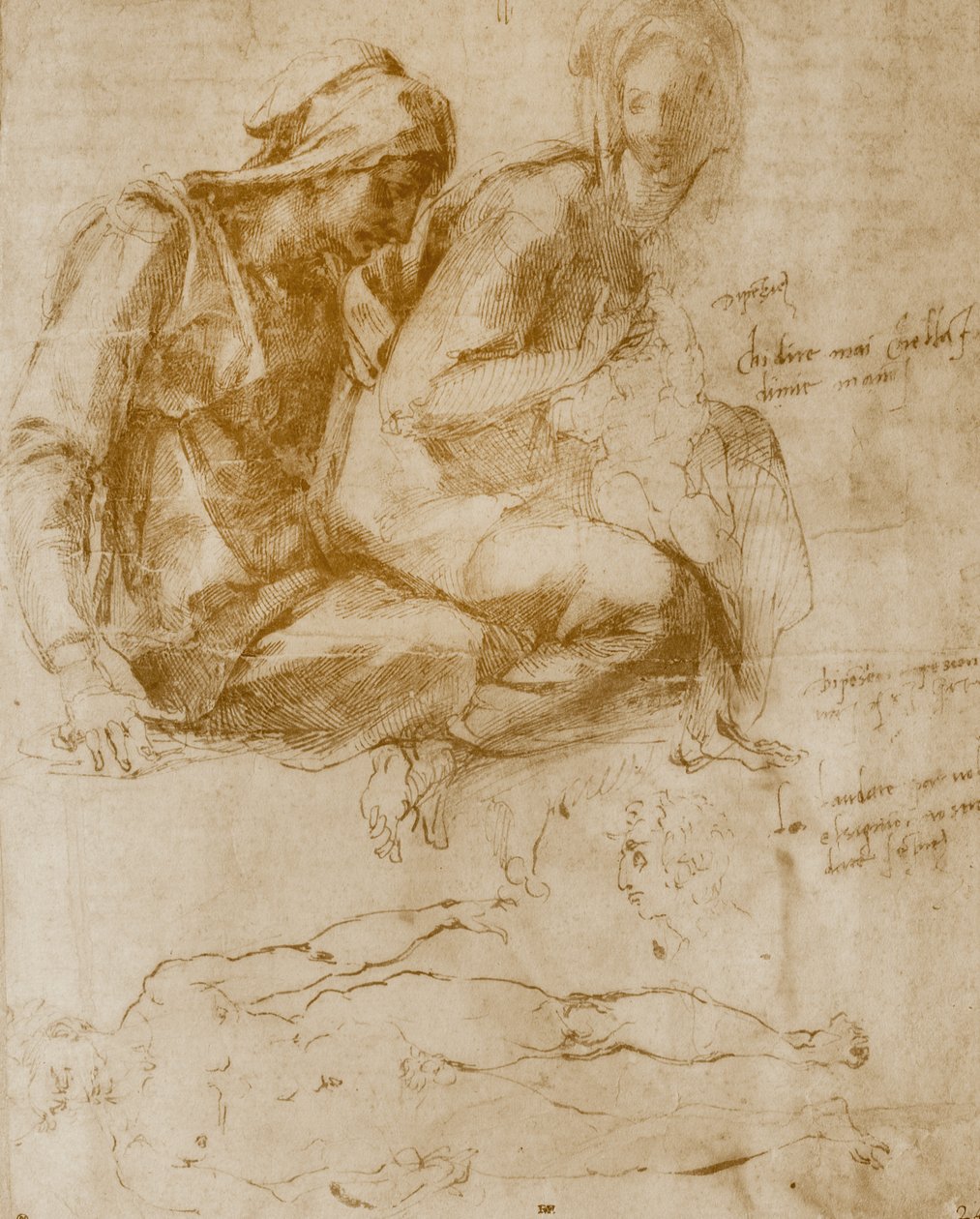 Sankt Anne, Jomfruen og Barnet og et studie af en nøgen mand af Michelangelo Buonarroti