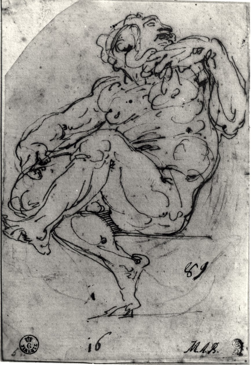 Siddende mandlig nøgen af Michelangelo Buonarroti