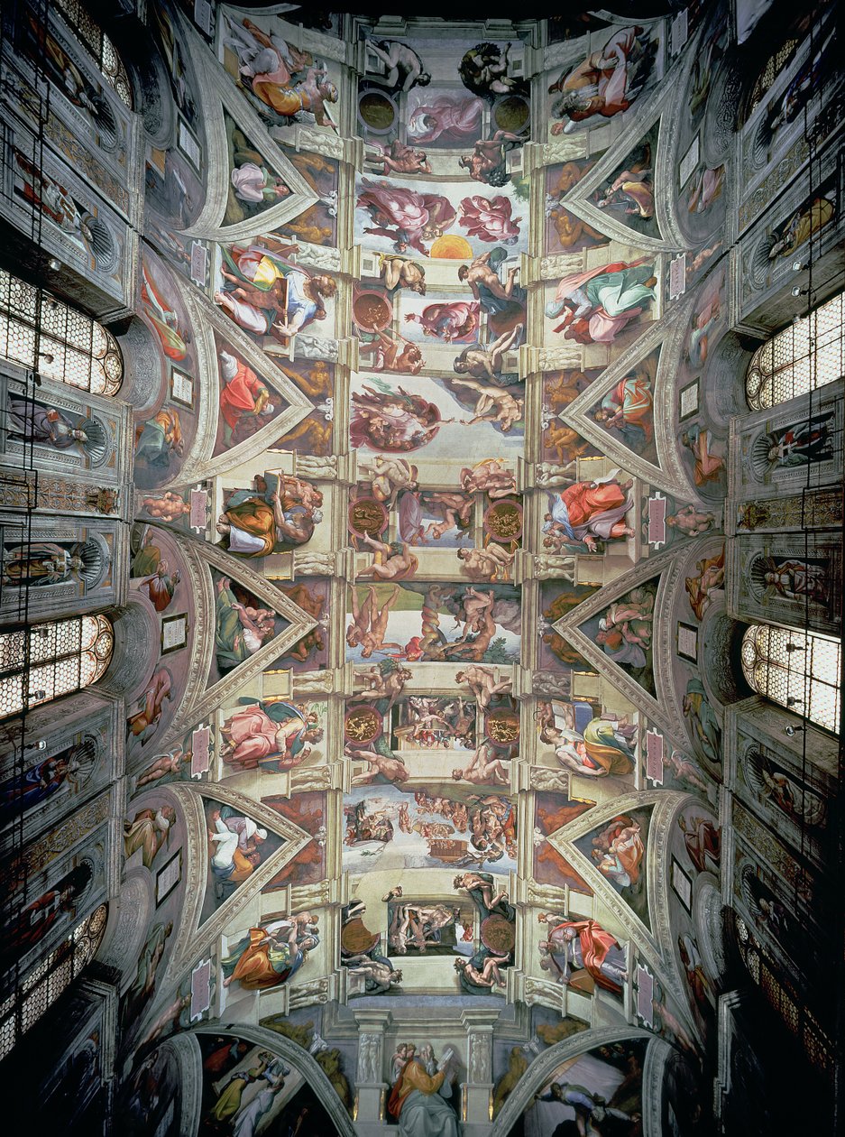 Det sixtinske kapel loft, 1508-12 (efter restaurering) af Michelangelo Buonarroti