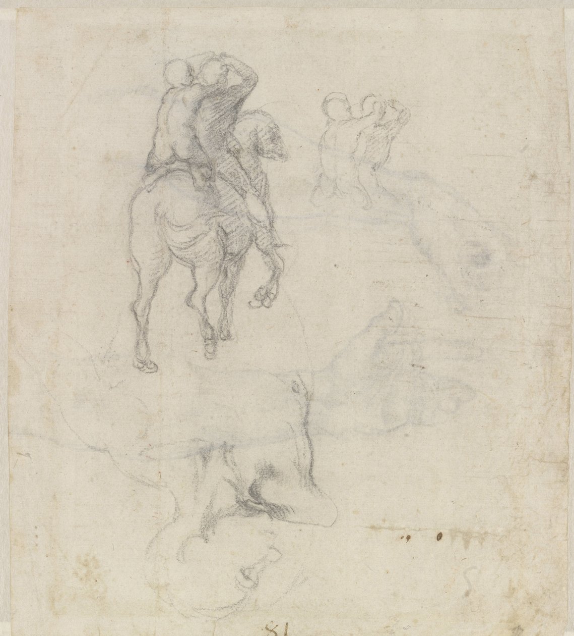 Studier af en hest med to nøgenryttere og en mandlig torso af Michelangelo Buonarroti
