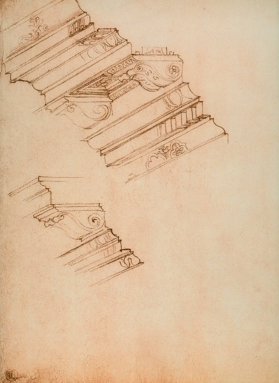 Studie til to gesimser; tegning af Michelangelo. Casa Buonarroti, Firenze af Michelangelo Buonarroti