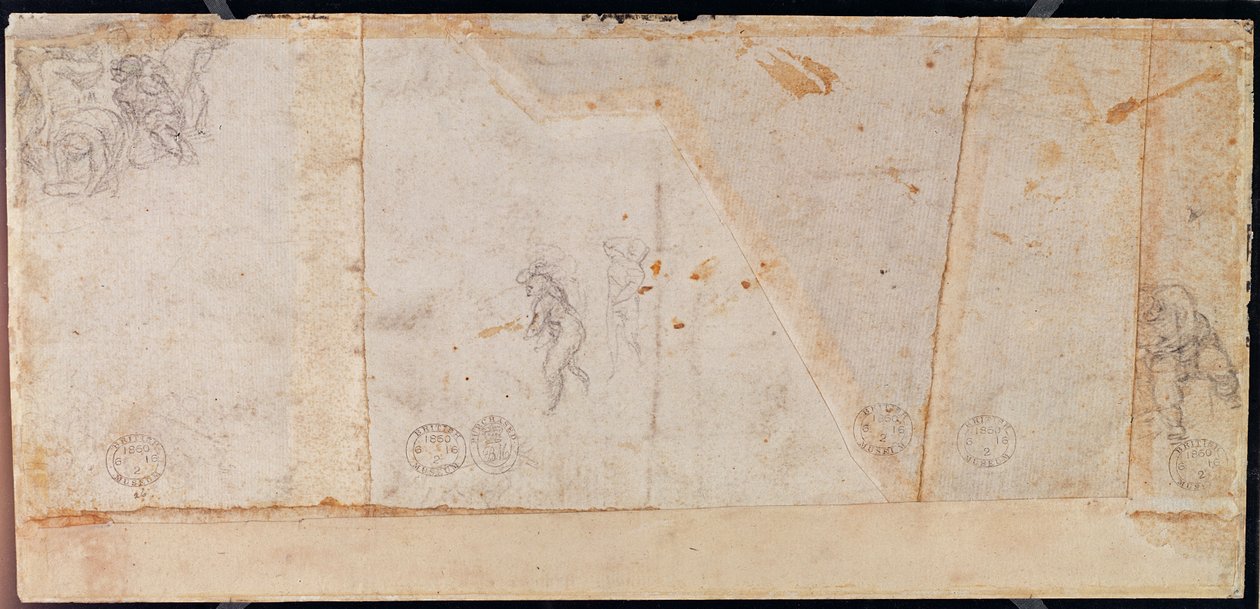Figurstudie (sort kridt på papir) (verso) af Michelangelo Buonarroti