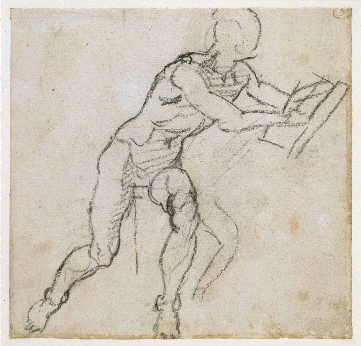 Studie af en siddende nøgen mand, ca. 1511 (sort kridt på papir) af Michelangelo Buonarroti