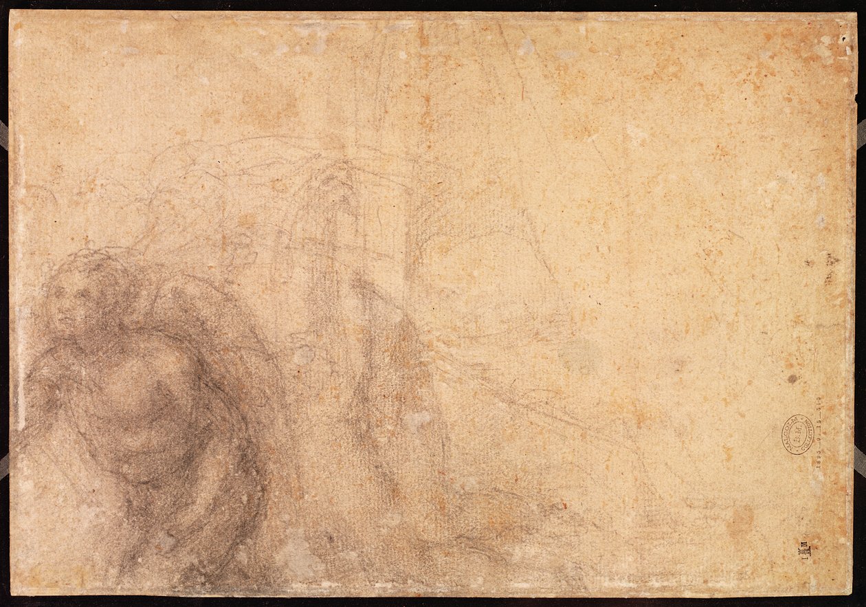 Studie af en engel (trækul på papir) (verso) af Michelangelo Buonarroti