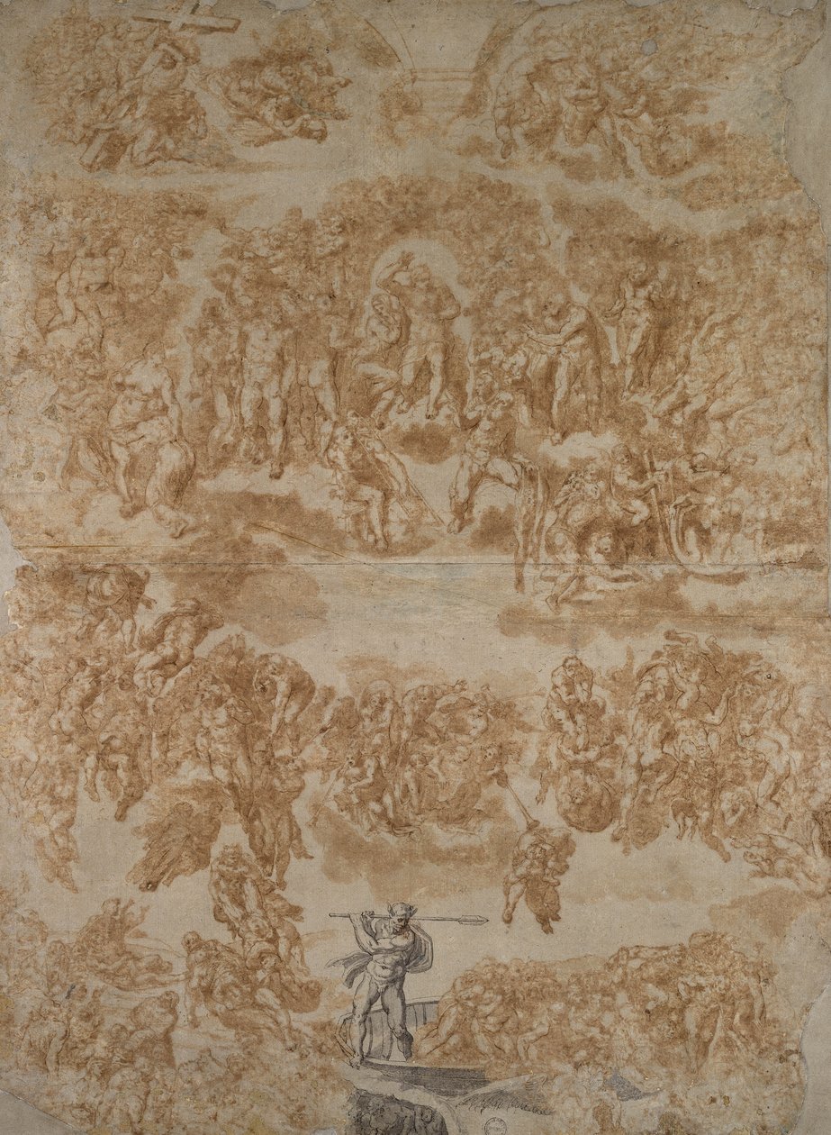 Den sidste dom (pen med vask på papir) af Michelangelo Buonarroti