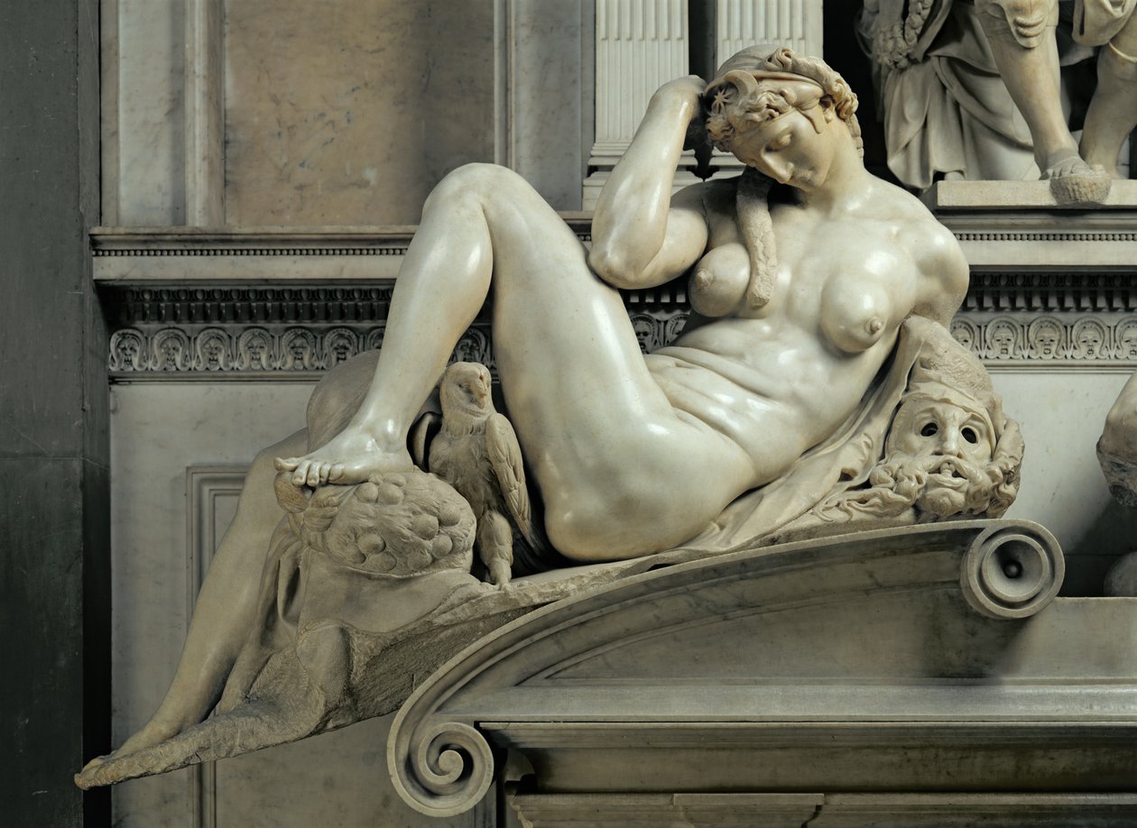 Giuliano de Medicis grav, detalje af natten, 1520-33 marmor af Michelangelo Buonarroti