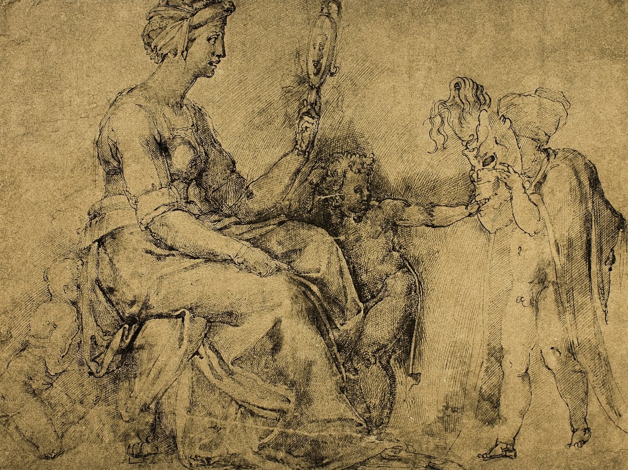 Forfængelighed (?), Tegning af Michelangelo. Kabinet for tegninger og tryk, Uffizi Gallery, Firenze af Michelangelo Buonarroti