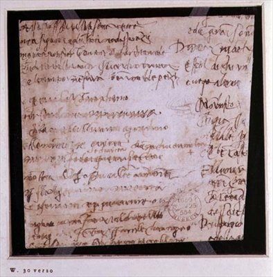 W.30v Fragment af en side med skrevne noter (blæk på papir) af Michelangelo Buonarroti