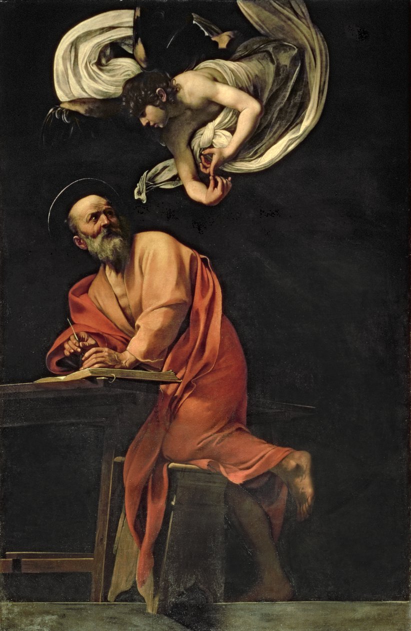 St. Matthæus og englen, 1602 (panel) af Michelangelo Merisi Caravaggio
