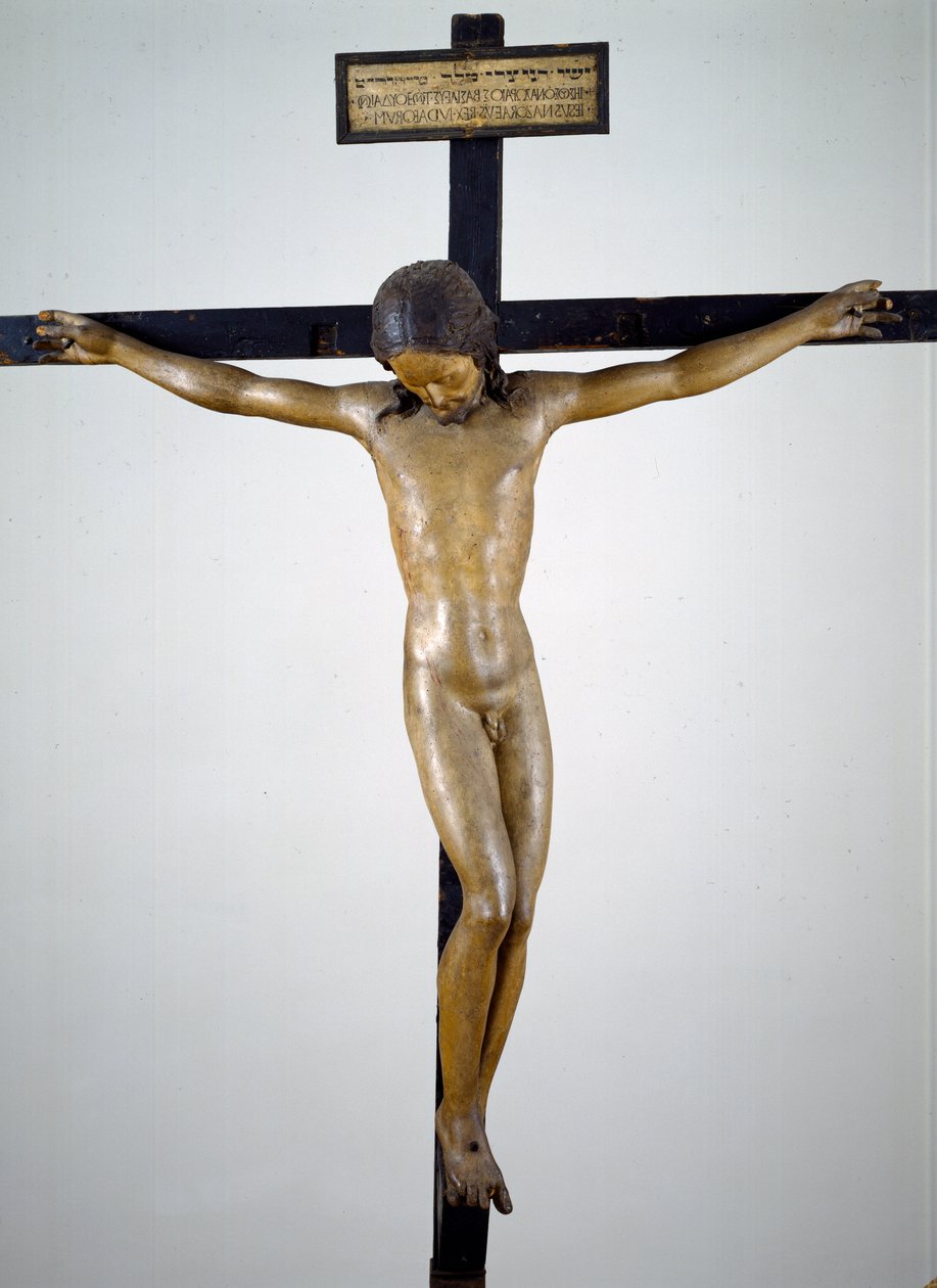 Krucifiks, ca.1492-94 (polykromt træ) af Michelangelo Buonarroti