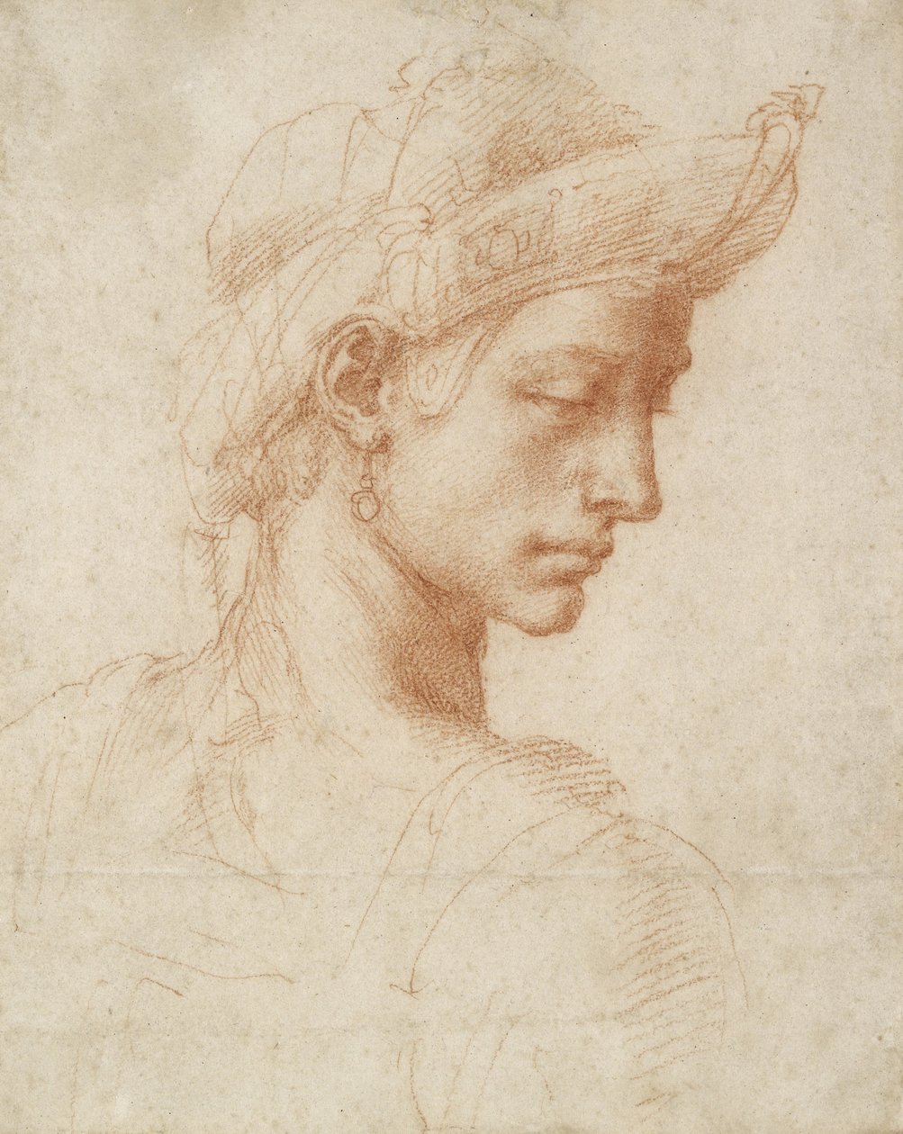 Ideelt hoved, ca. 1518-20 (rødt kridt på papir) af Michelangelo Buonarroti