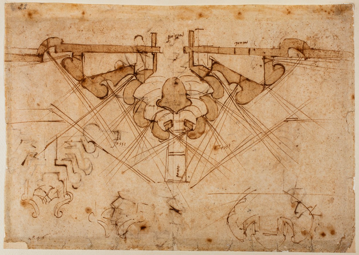 Projekt af volde til en port af Michelangelo Buonarroti