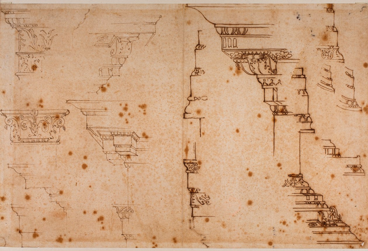 Studier af arkitektoniske elementer af Michelangelo Buonarroti