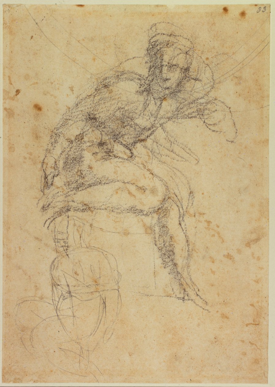 Studie af to sixtinske nøgenbilleder af Michelangelo Buonarroti