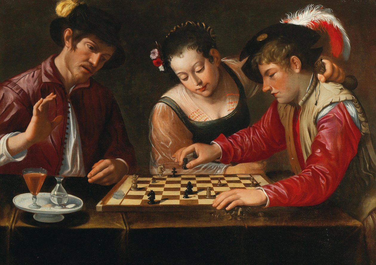 Skakspillere, 1600-tallet. af Michelangelo, Caravaggio