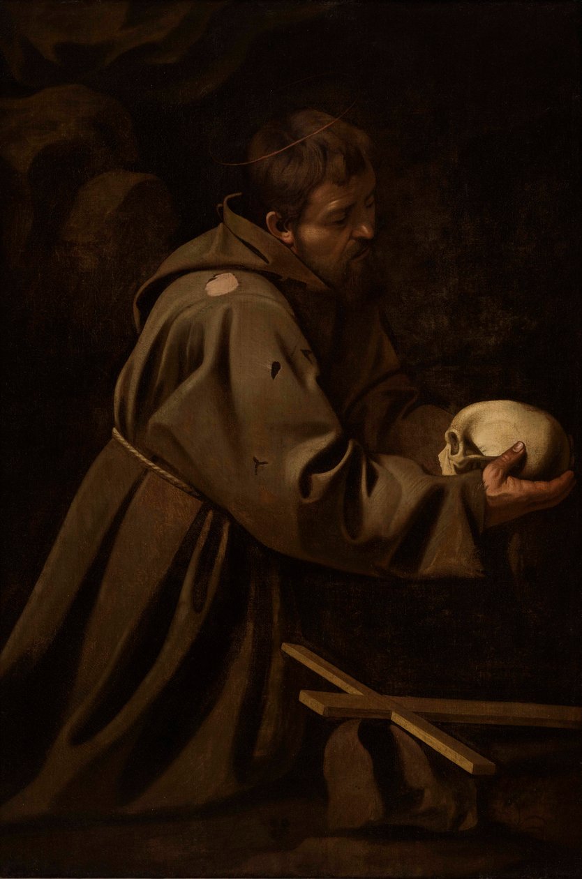 Saint Francis in Meditation, ca 1606. af Michelangelo Caravaggio