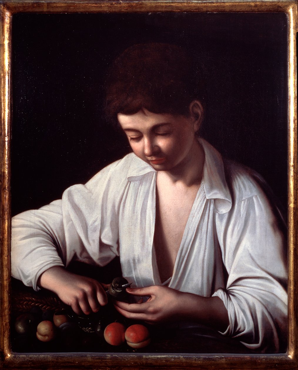 En dreng, der skræller en frugt af Michelangelo Merisi da Caravaggio