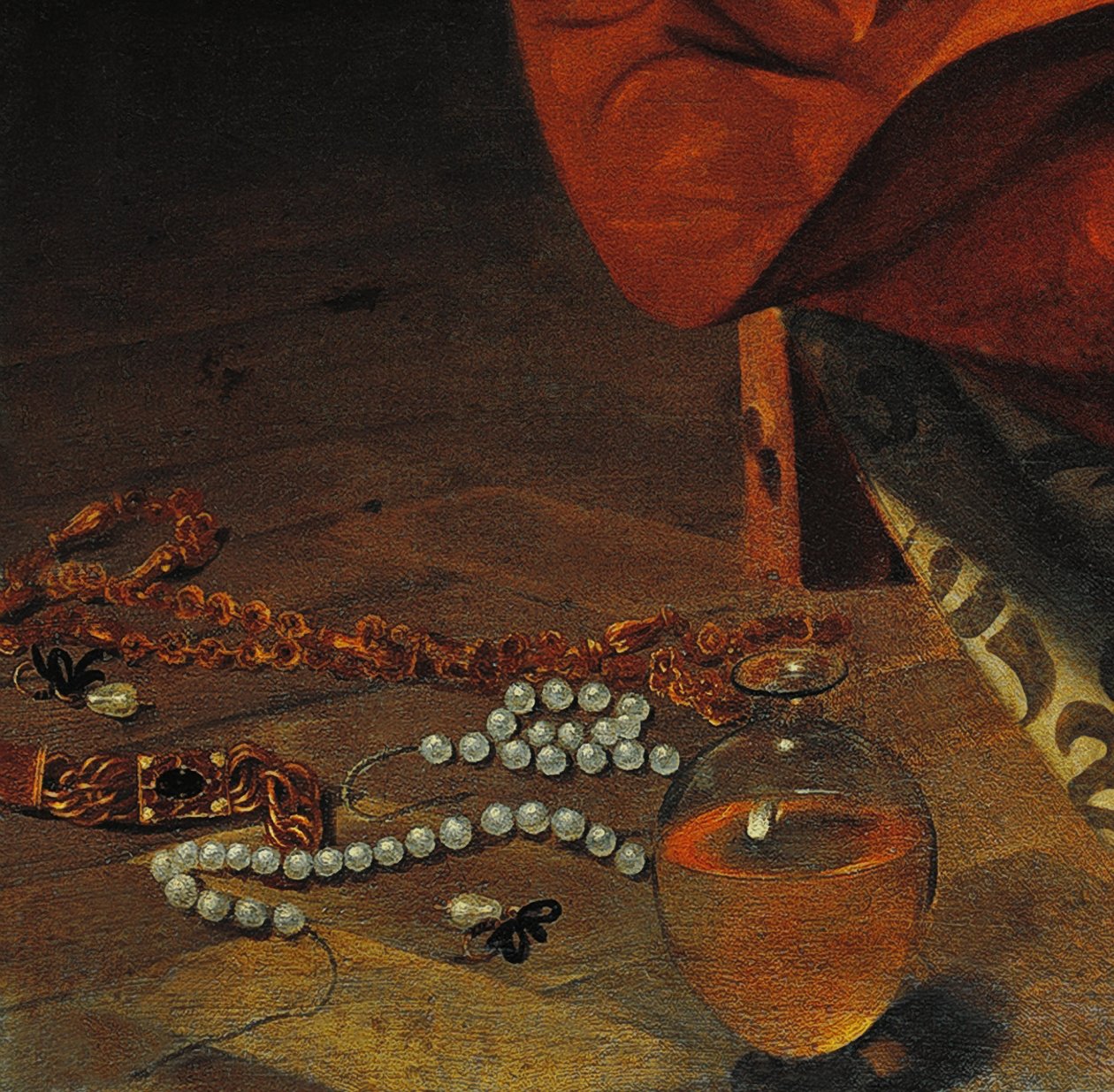Detalje af Den skriftige Magdalene af Michelangelo Merisi da Caravaggio