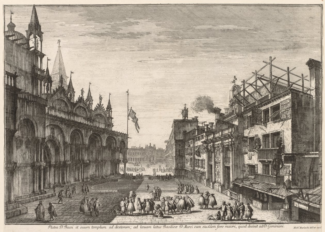 Udsigt over Venedig: Piazzetta S. Basso, 1741. af Michele Marieschi