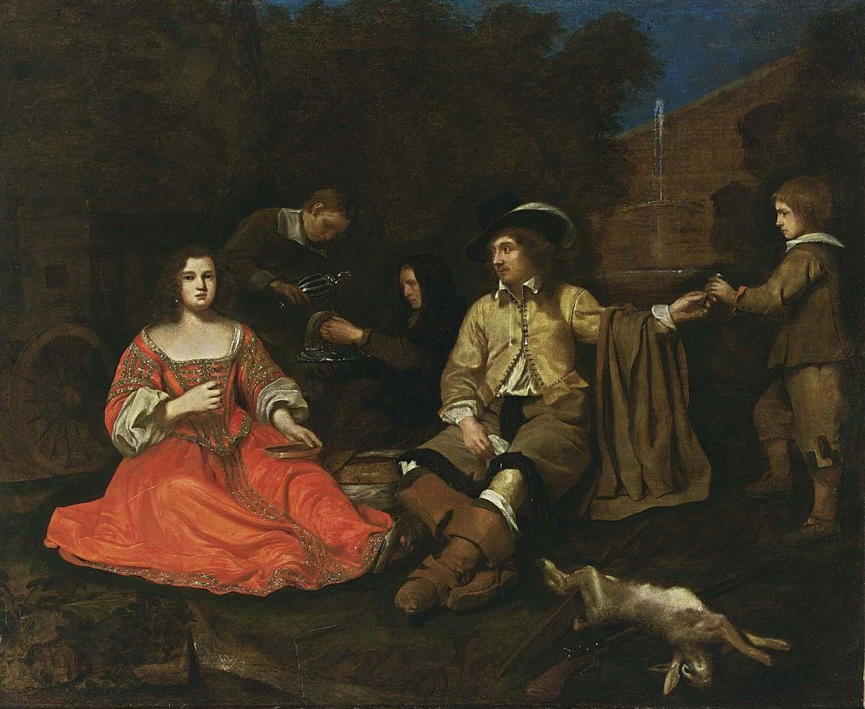 Elegant jagtselskab, der hviler af Michiel Sweerts